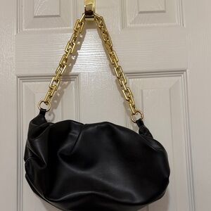 SLEEK Forever Link Black Bag with Gold Chain;zipper inner pocket;Magnet closure